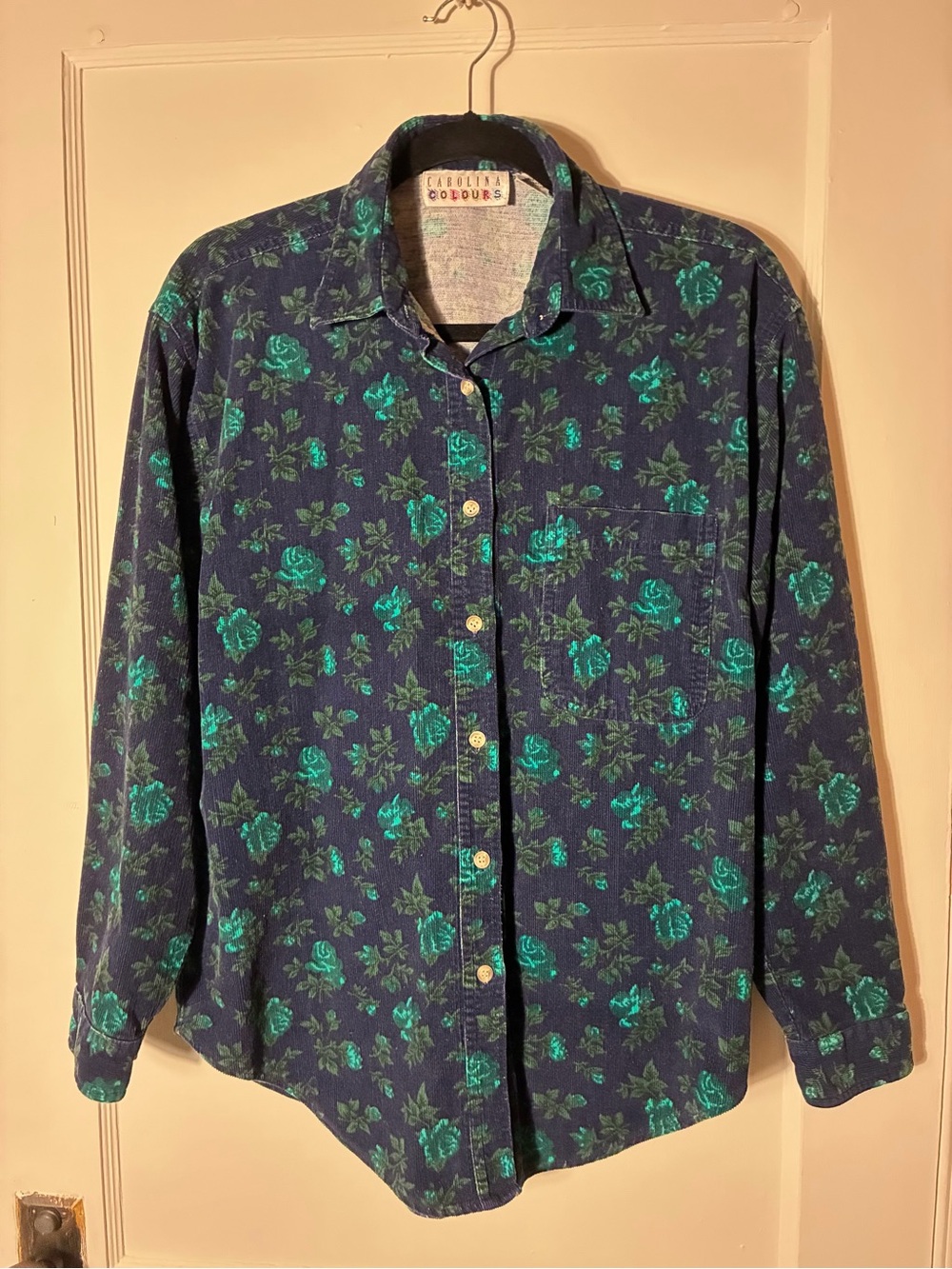 Vintage Corduroy Blue Floral Button-Up Shirt 90s